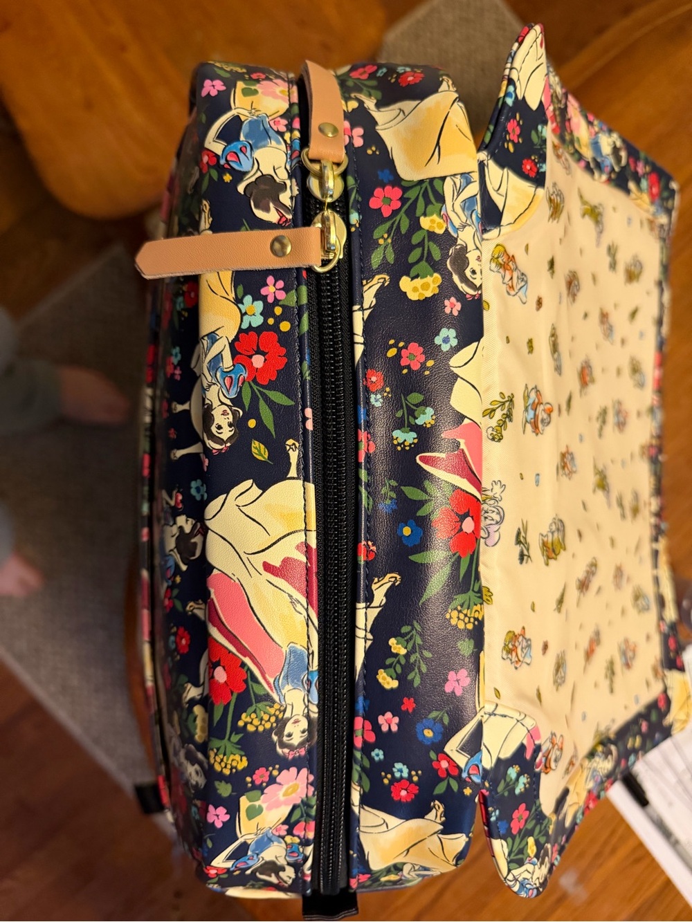 Petunia Pickle Bottom Navy Snow White Floral Backpack with Tan Accents - Picture 3 of 4